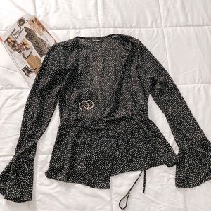 Lulus polka dot wrap top with bell sleeves